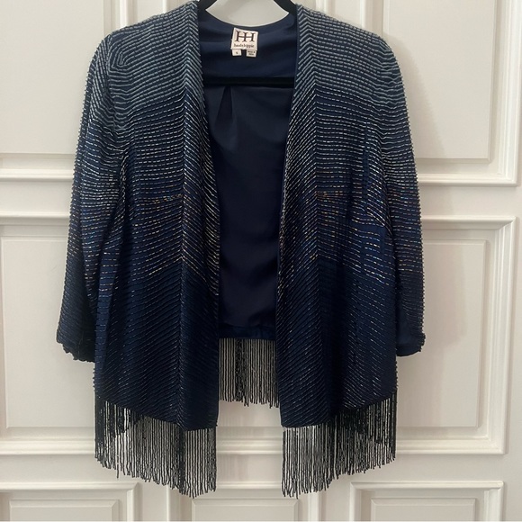 Haute Hippie Beaded Fringe Navy Blue Jacket - Picture 4 of 12